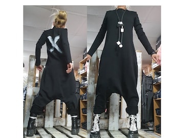 Tuta harem nera, tuta ampia all'avanguardia, tuta stravagante, abbigliamento taglie forti, tuta da donnaNonstandarddesign