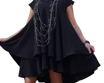 Vestido túnica asimétrico negro, vestido sin mangas de estilo vanguardista para mujer, estilo gótico oversize.