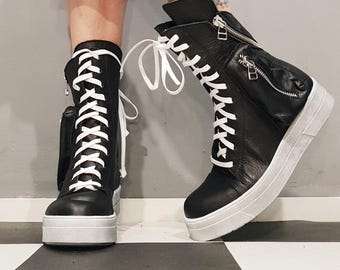 Genuine Men's Sneakers, Black Leather Sneakers, Extravagant Handcrafted Shoes, Avant Garde Men's Sneakers, Handcrafted Men's Shoes