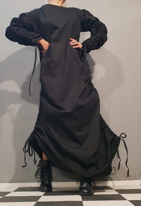 edgy maxi dress Teal Anisa cotton long sleeve modest dress Teal / L