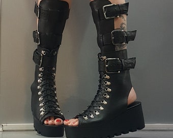 Genuine Leather Gladiator Sandals: Gothic Platform High Sandals
