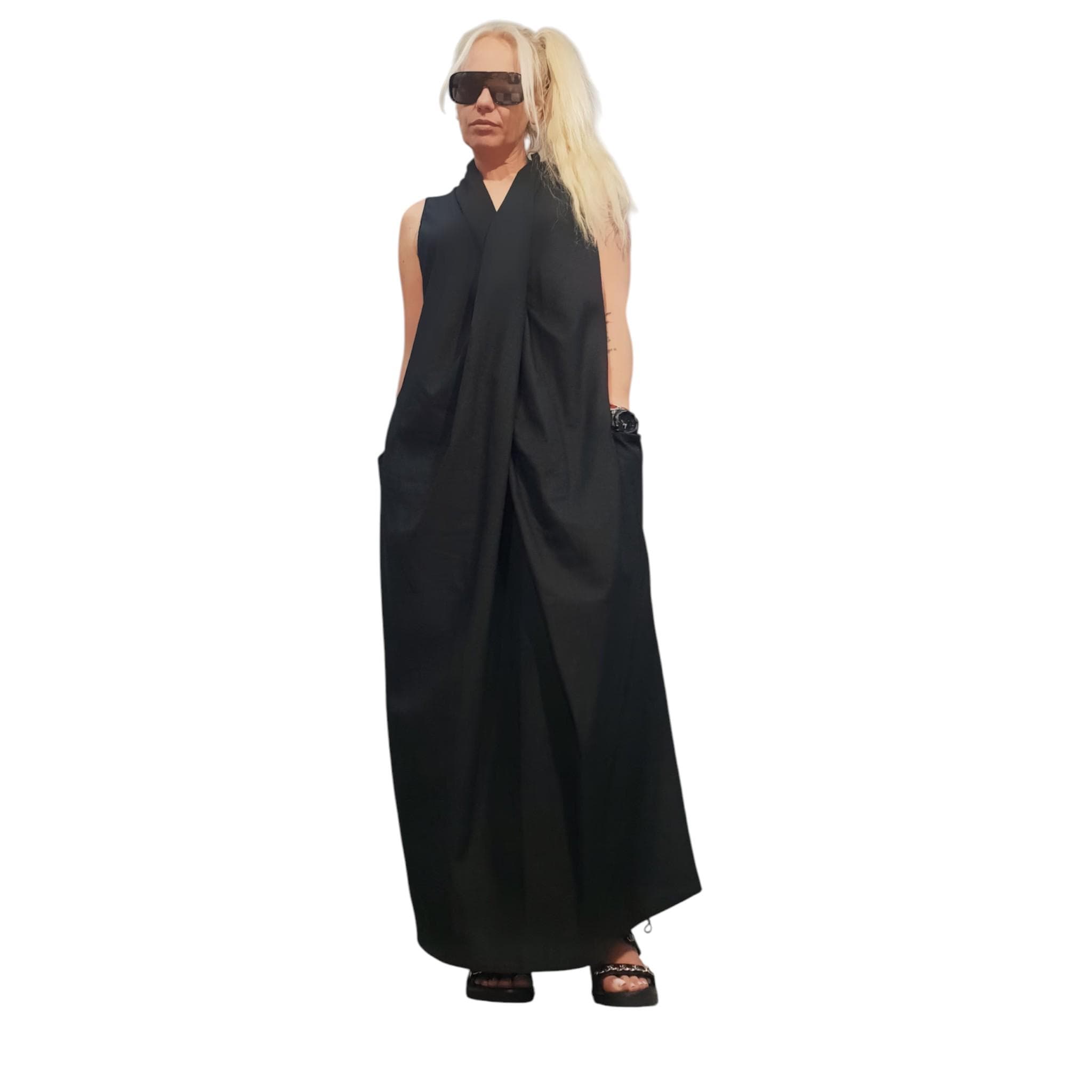 Black Linen Maxi Dress Avant Garde Loose Dress Minimalist
