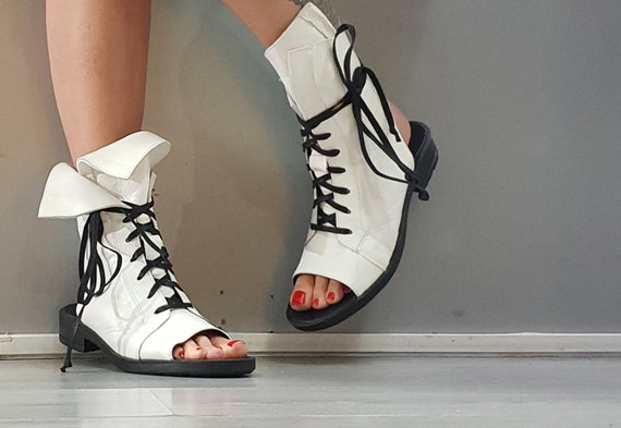 Combat Leather Open Toe Sandals: Steampunk Gothic Shoes - Etsy