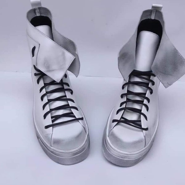 Baskets en cuir pour hommes, Chaussures pour hommes authentiques, Baskets en cuir blanc, Chaussures extravagantes pour hommes, Chaussures artisanales, Chaussures unisexes d’avant-garde