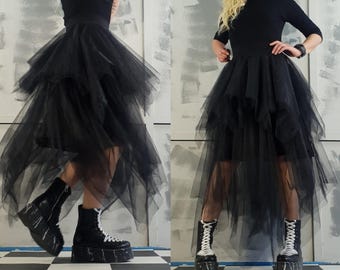 Asymmetrical Tulle Skirt, Avant Garde Statement Midi Skirt, Designer Evening Womenswear