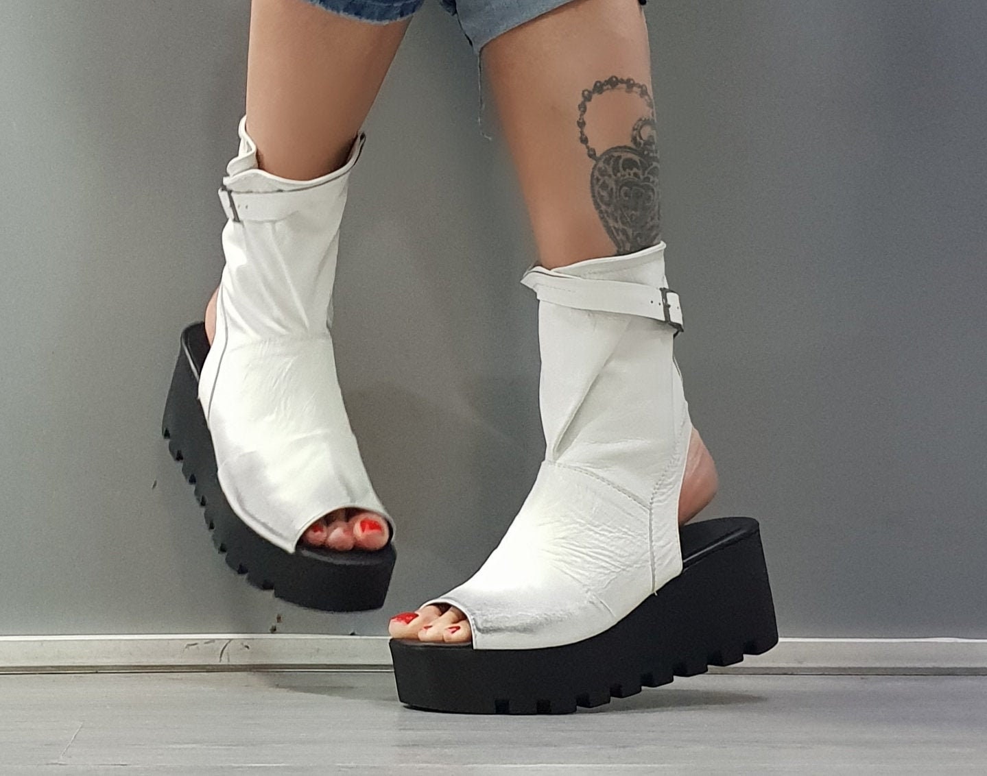 Ankle Sandals, White Leather Sandals, Steampunk Sandals Ankle Sandals, White Leather Sandals, Steampunk Sandals