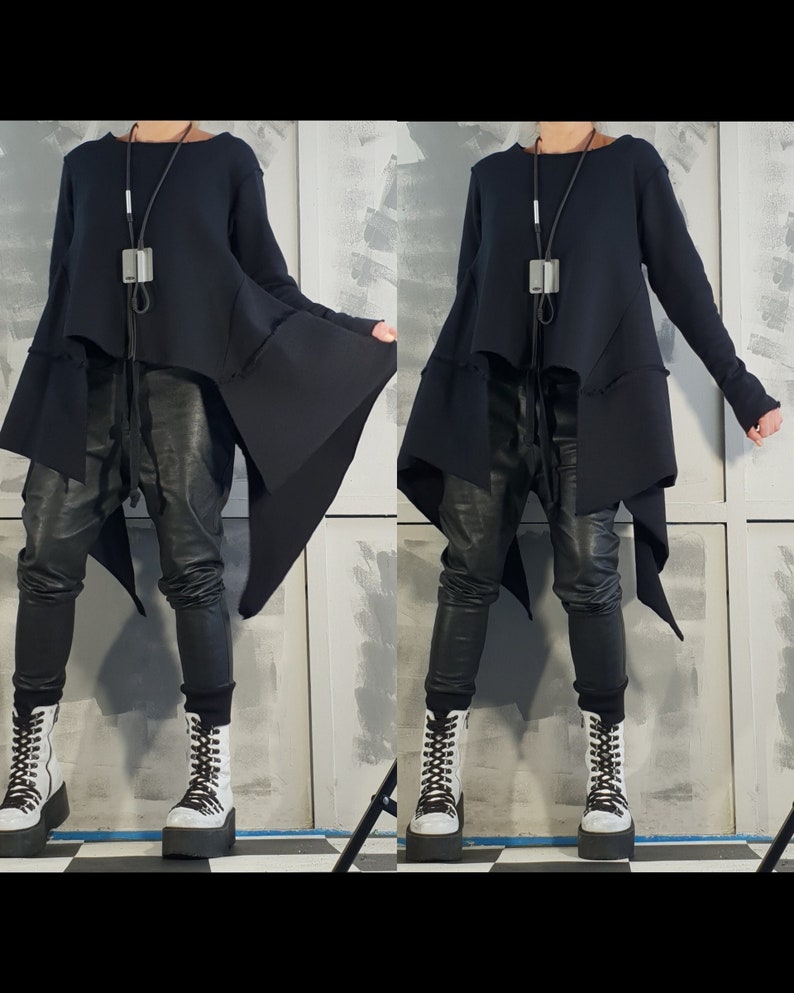 Avant Garde Tunic , Deconstructed Top, Loose Tunic, Asymmetrical Tunic, Oversized Tunic, Black Top, Long Sleeve Top, Extravagant Top image 1