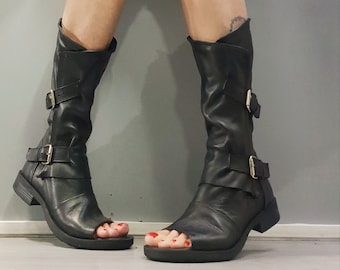 Handmade Leather Open Toe Steampunk Boots: Grunge Gothic Sandals
