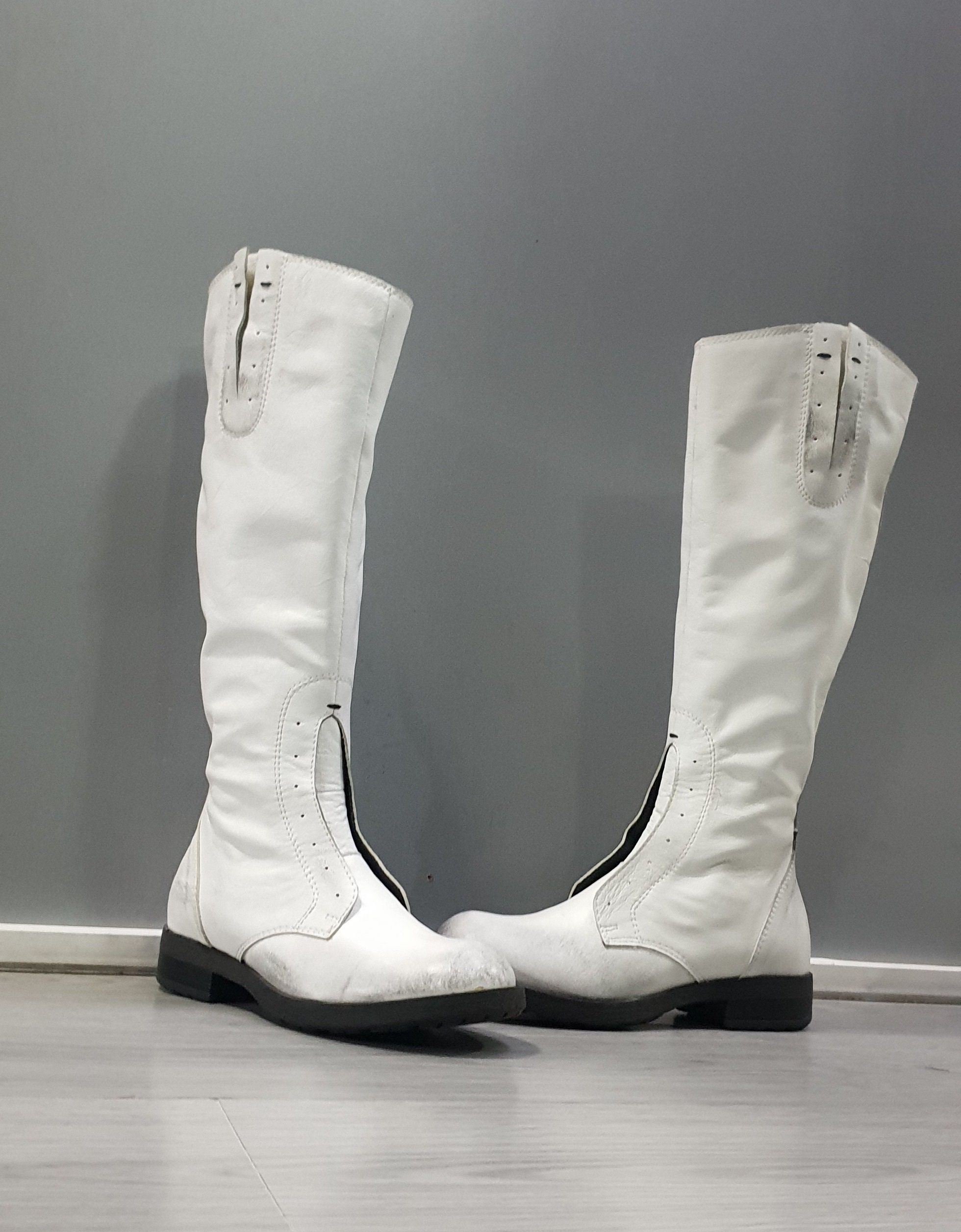 Winter Boots, White Boots, Flat Boots, Leather Boots, High Ankle