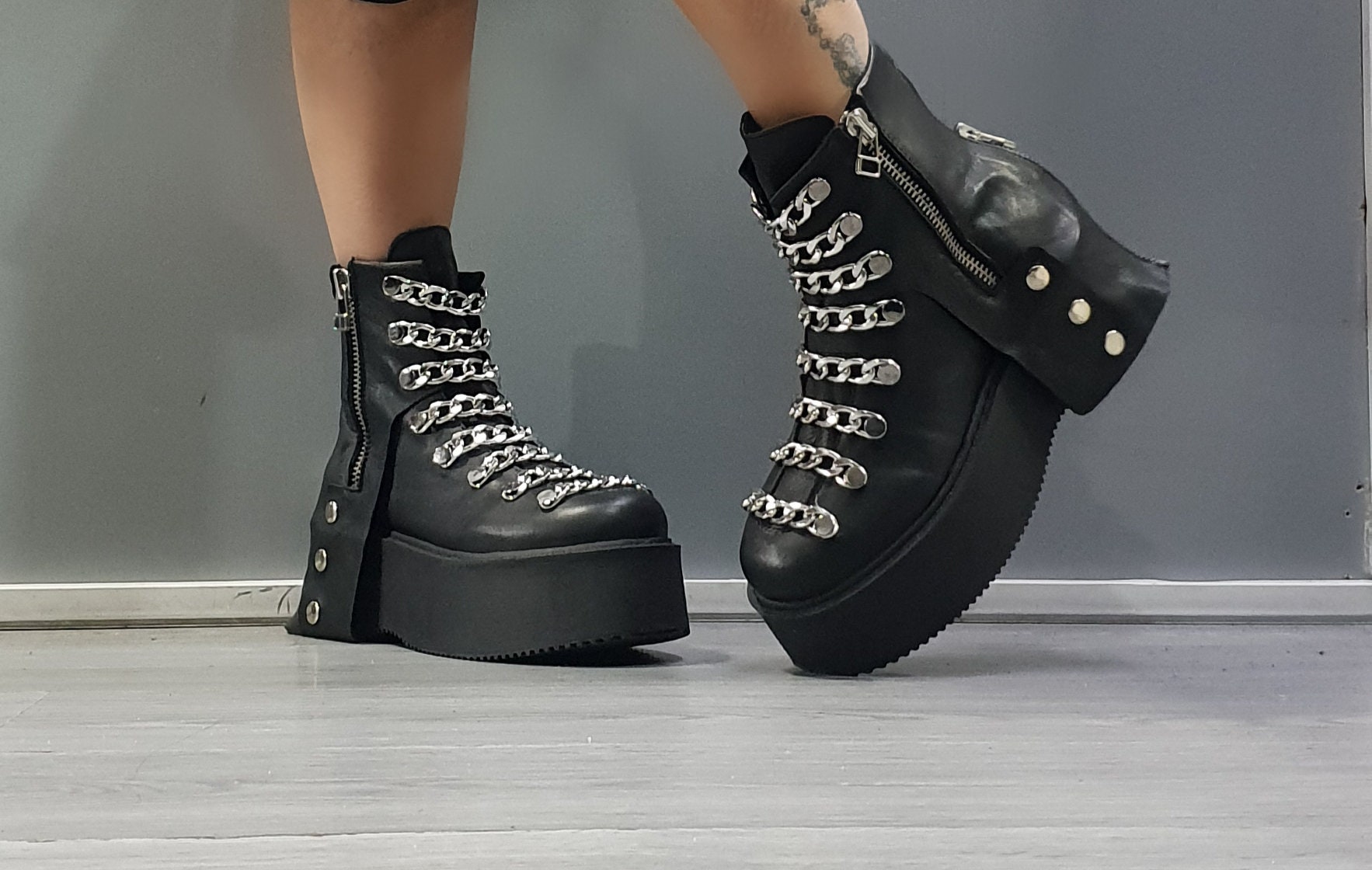 靴 unknown platform leather boots archive STARDUST Star Platform 1970's Glam Overknee Boots - Isabella
