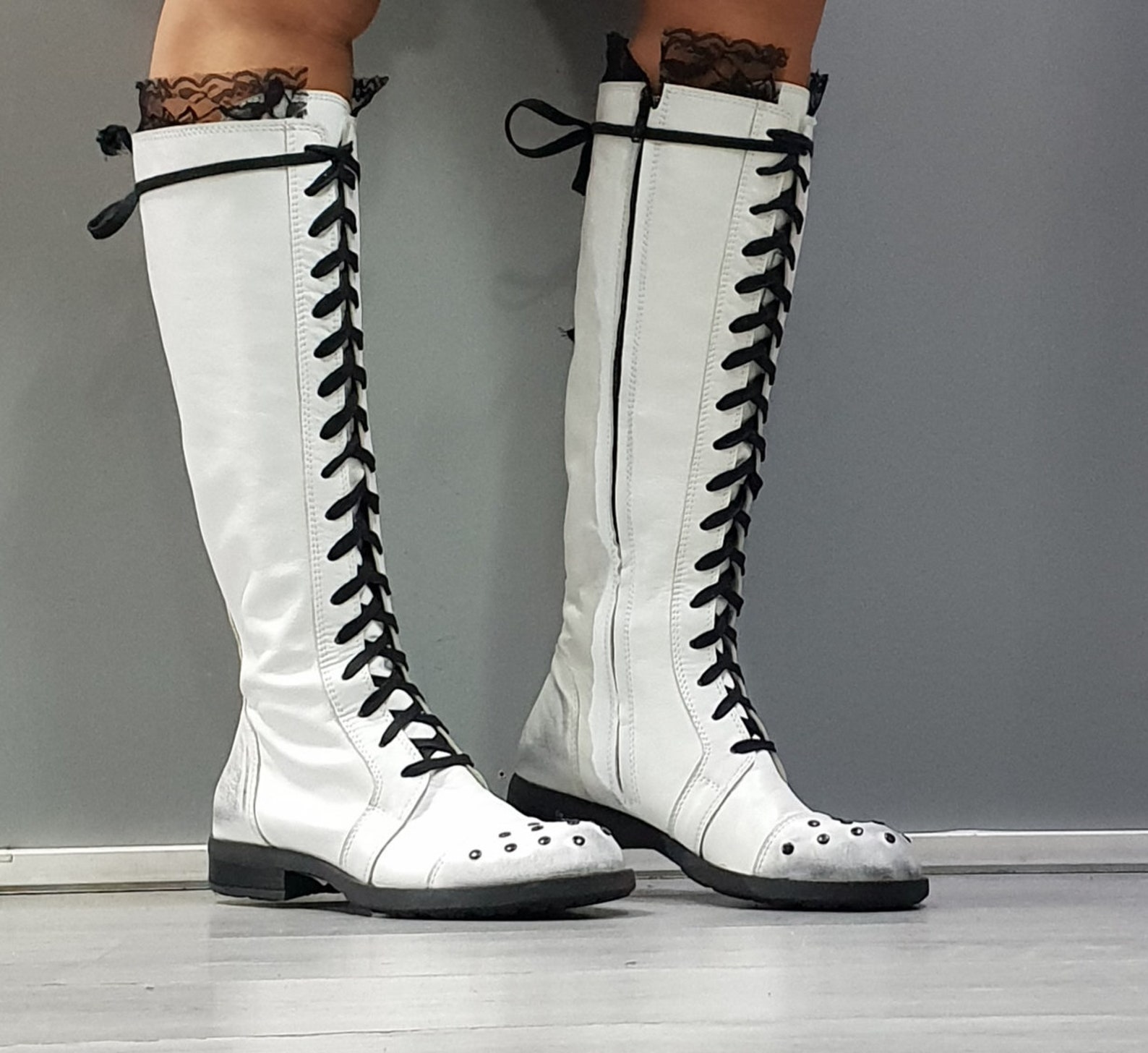 Red Flat Boots Red Leather High Boots Steampunk Boots Women Etsy