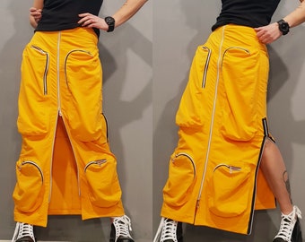 Cargo Skirt: Avant Garde Cotton Pockets, Urban Gothic Style