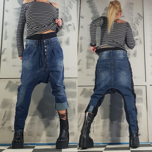 Drop Crotch Denim Harem Pants: Avant-garde Boho Trousers - Etsy