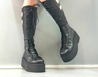 Leather Platform Gladiator Boots: Gothic Lace-Up High Boots