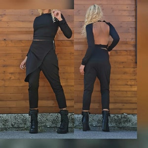 Asymmetrical Polyamide Set: Extravagant Blouse & Loose Pants