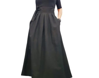 High Waist Linen Maxi Skirt: Extravagant Gothic Style