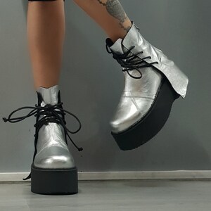 Genuine Leather Platform Ankle Boots: Gothic Grunge Shoes
