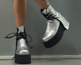 Genuine Leather Platform Ankle Boots: Gothic Grunge Shoes