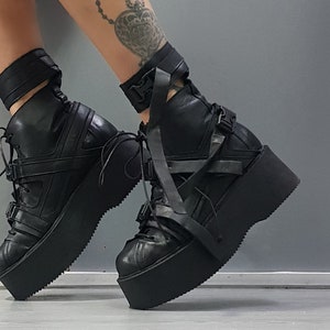 Genuine Women Boots, Avant Garde Platform Shoes, All seasons, Gothic Women Boots, Leather Ankle Boots, Platform Grunge Boots