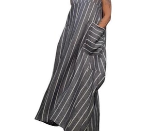 Linen Maxi Dress – Oversized Sleeveless Dress, Minimalist Loose Fit Dress, Avant Garde Summer Women Clothing
