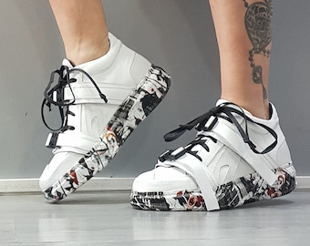 Genuine Leather Gothic Sneakers: Women's Grunge Fashion