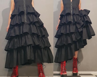 Black Linen Ruffle Dress, Extravagant Loose Linen Dress, Black Gothic Dress, Oversized Dress, Party Sleeveless Dress, Avant Garde Clothing