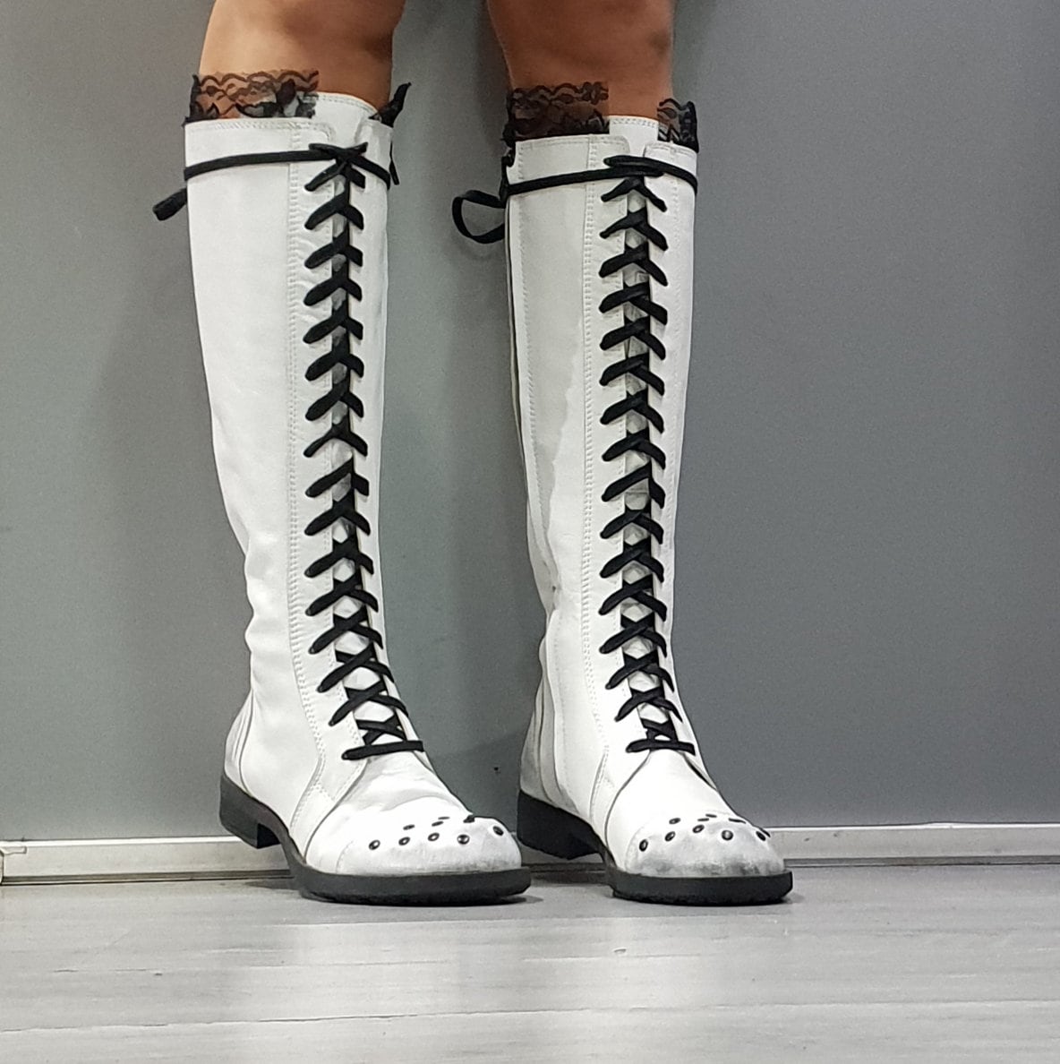 White Flat Boots, White Leather High Boots, Steampunk Boots