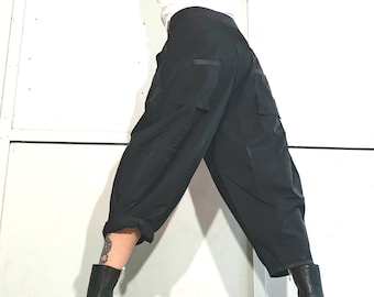 High Waist Black Cargo Pants: Avant Garde Loose Trousers