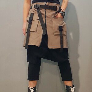 Drop Crotch Trousers with Exposed Seams in Camp
