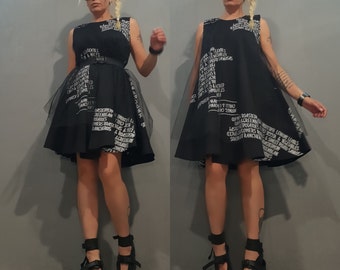 Loose Short Black Dress/Fashion Dress With Tulle/Extravagant Dress/Sleeveless Black Dress/Comfortable Party DressNonstandarddesign