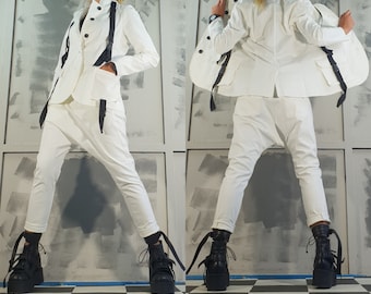 Avant Garde Blazer & Harem Pants Set: Deconstructed Gothic Costume