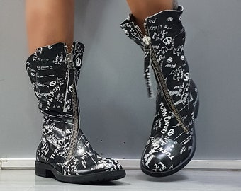 Genuine Leather Ankle Boots: Gothic Steampunk Combat Shoes