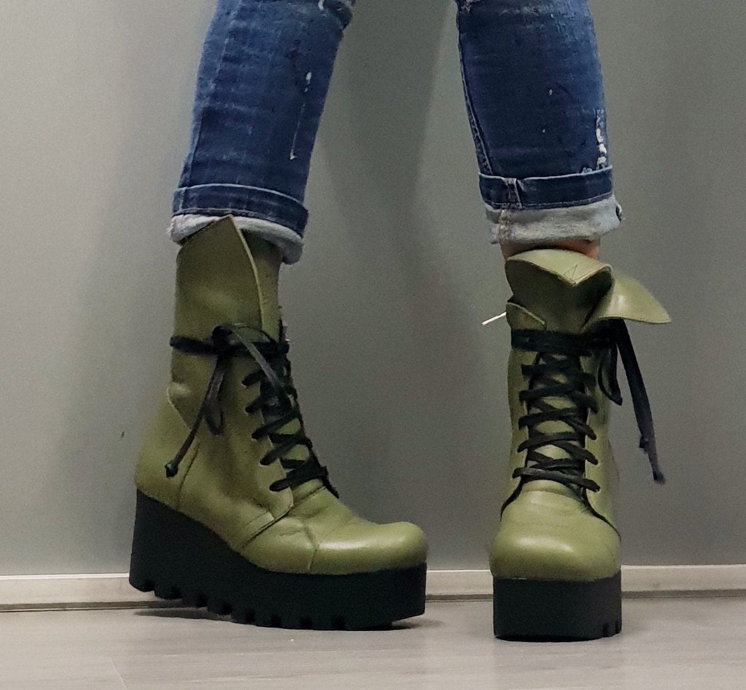 Green Platform Ankle Boots - Etsy