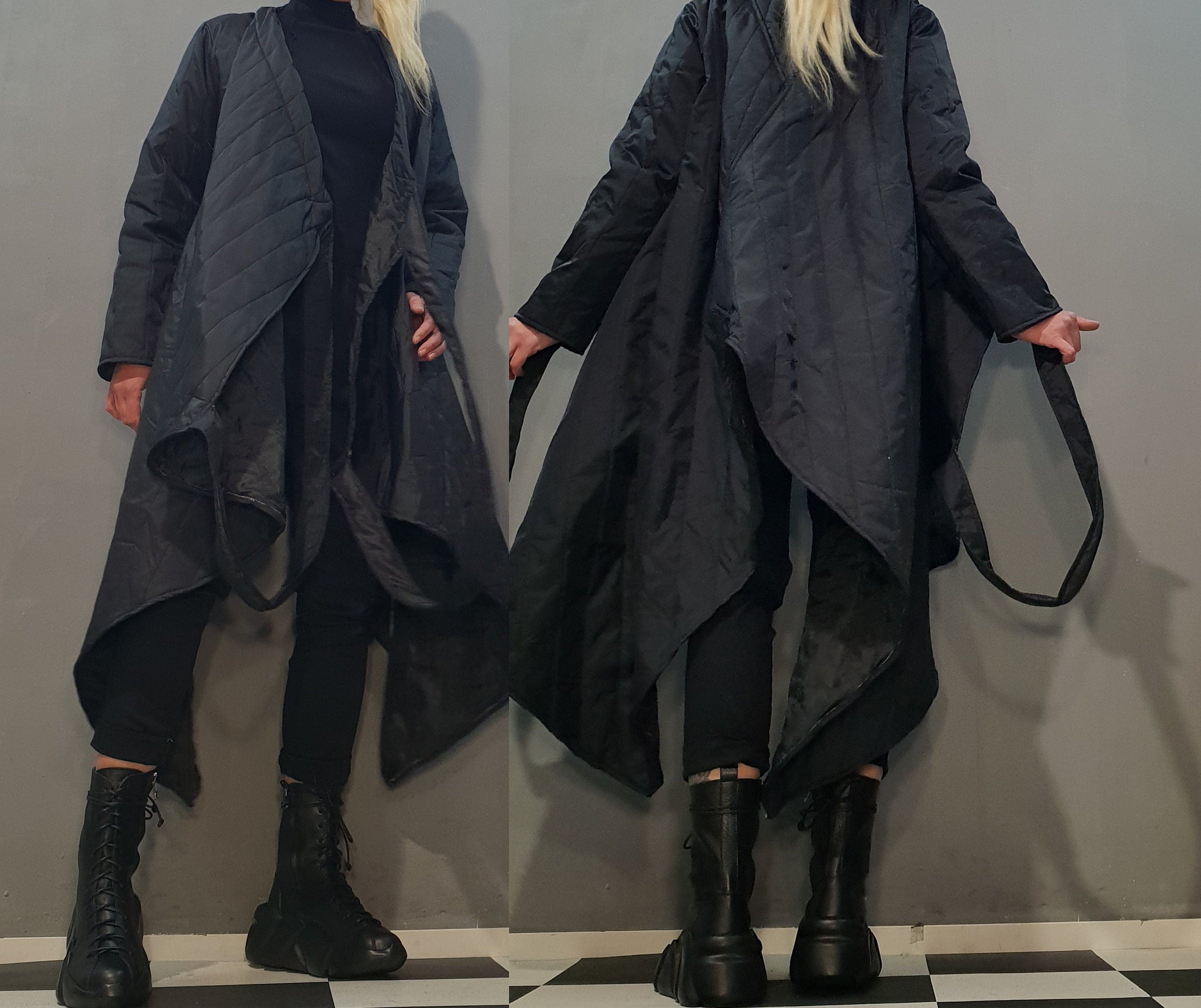 【関税・送料込】Avant-garde big hooded long jacket - 391 Avant Garde Dark Edge Mens Double Hood Long Piping Biker