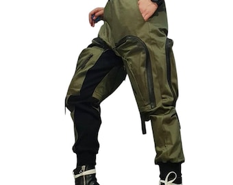Baggy Cargo Pants Women, Loose Fit Trousers, Military Green Avant Garde Pants, Oversized Streetwear Pants
