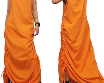 Orange Linen Maxi Dress – Oversized Sleeveless Dress, Loose Minimalist Summer Dress, Plus Size Women Clothing