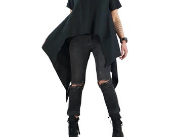 Túnica asimétrica de lino: blusa gótica de vanguardia