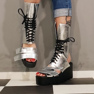 Platform Leather Sandals, High Summer Sandals, Steampunk, Open Toe Sandals, Genuine Leather Sandals , Black Boots, Gothic Sandals
