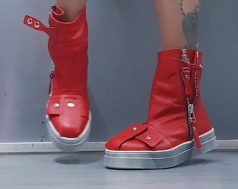 Gothic Leather Platform Sneakers: Women's Zipper Ankle Boots