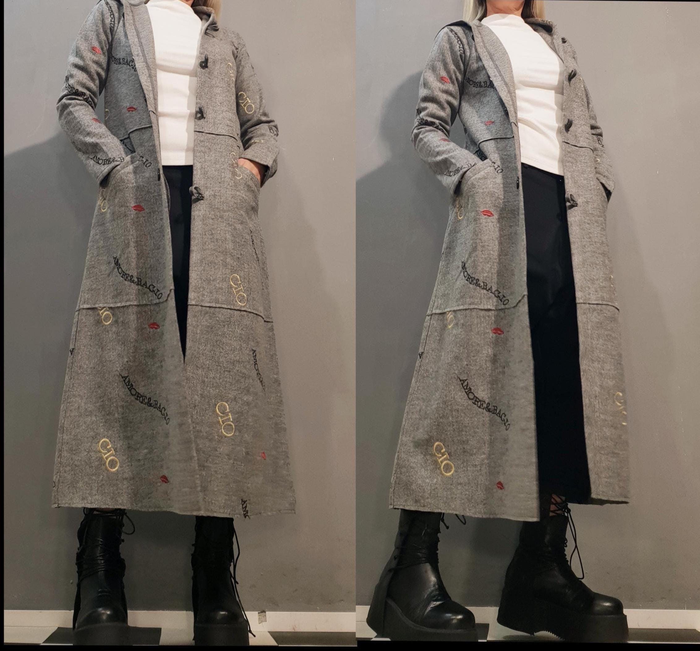 Avant Garde Gray Cotton Coat – Oversized Hooded Jacket, Sculptural