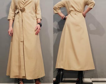 Beige Linen Wrap Maxi Dress Minimalist Avant Garde Long Summer Kaftan Elegant Dress Women