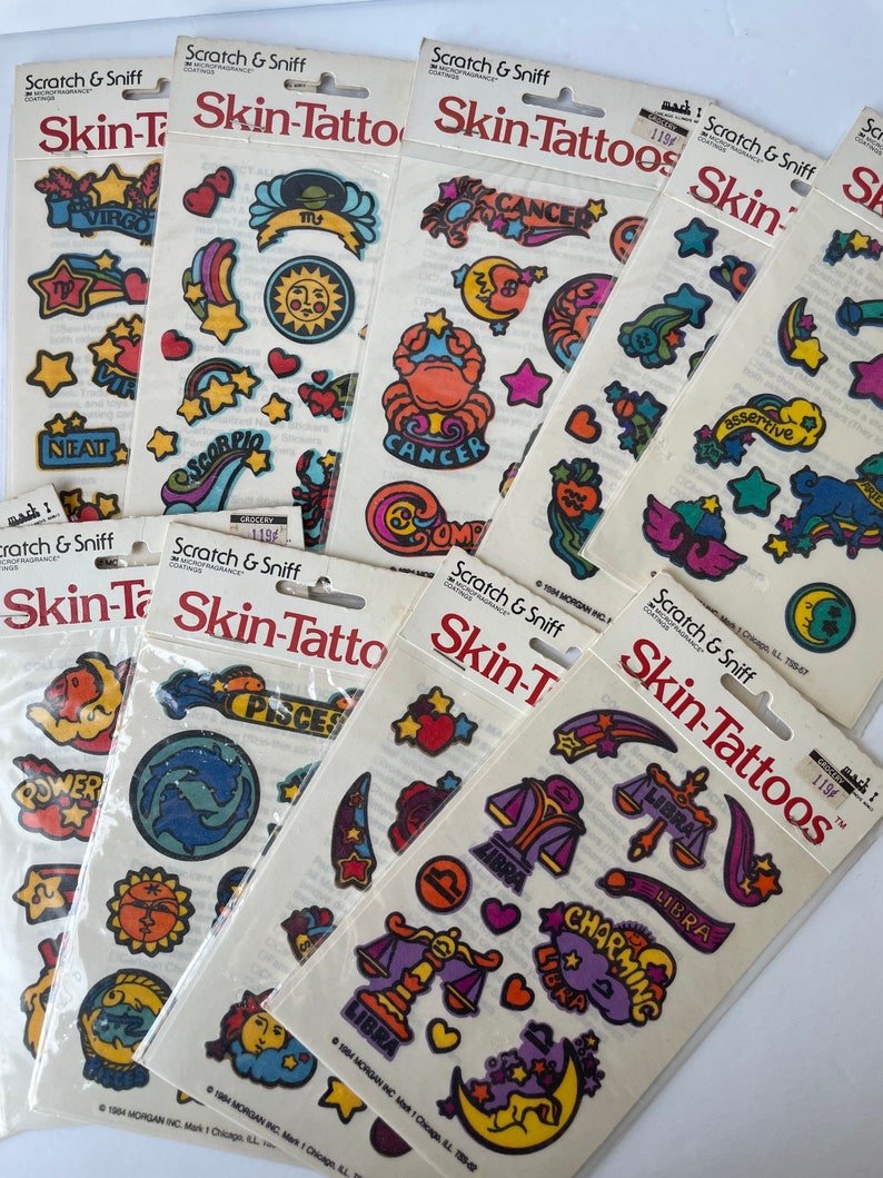 1980s Vintage Zodiac Skin Tattoos / Stickers, Vintage Astrology Stickers, Cute Zodiac Temporary Tattoos, 1980s Zodiac Tattoos, Zodiac Gift image 6