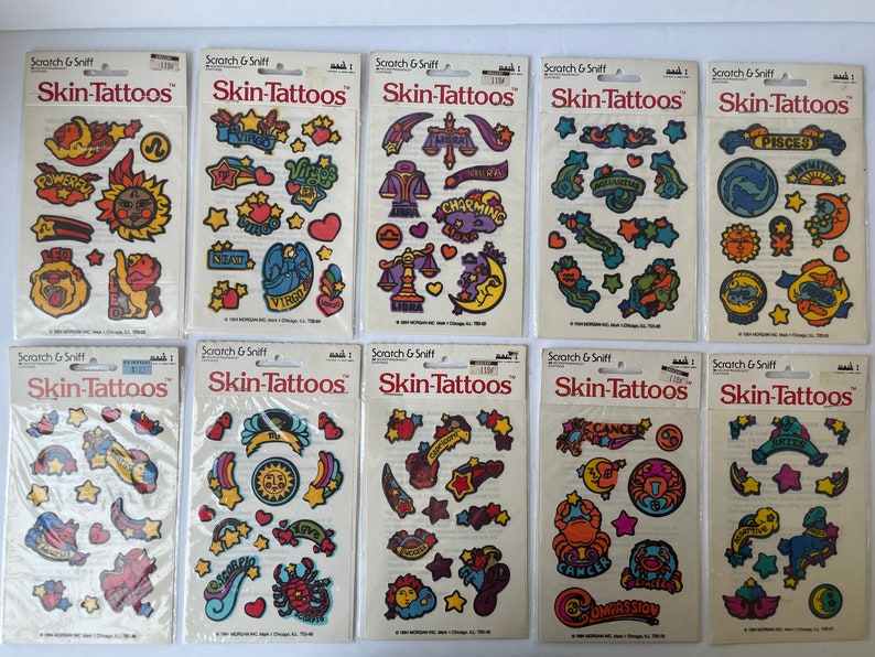 1980s Vintage Zodiac Skin Tattoos / Stickers, Vintage Astrology Stickers, Cute Zodiac Temporary Tattoos, 1980s Zodiac Tattoos, Zodiac Gift image 3