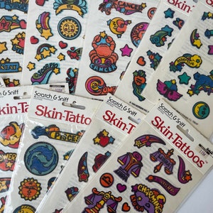 1980s Vintage Zodiac Skin Tattoos / Stickers, Vintage Astrology Stickers, Cute Zodiac Temporary Tattoos, 1980s Zodiac Tattoos, Zodiac Gift image 2