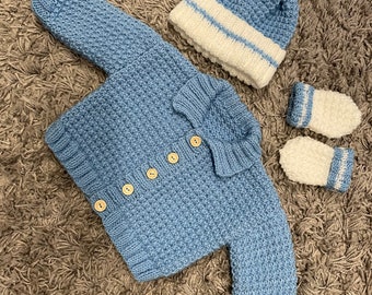 Jacket, Hat & Mittens 0-6m