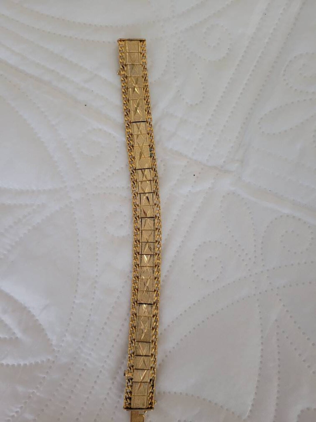 Mtl 18k Gold Plated Bracelet 1960s Art Deco Etched Etsy