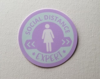 Social Distance Expert Sticker - Purple and Blue Waterproof Vinyl Single 3 inch Sticker - Mental Health Stickers for Water Bottles and More!