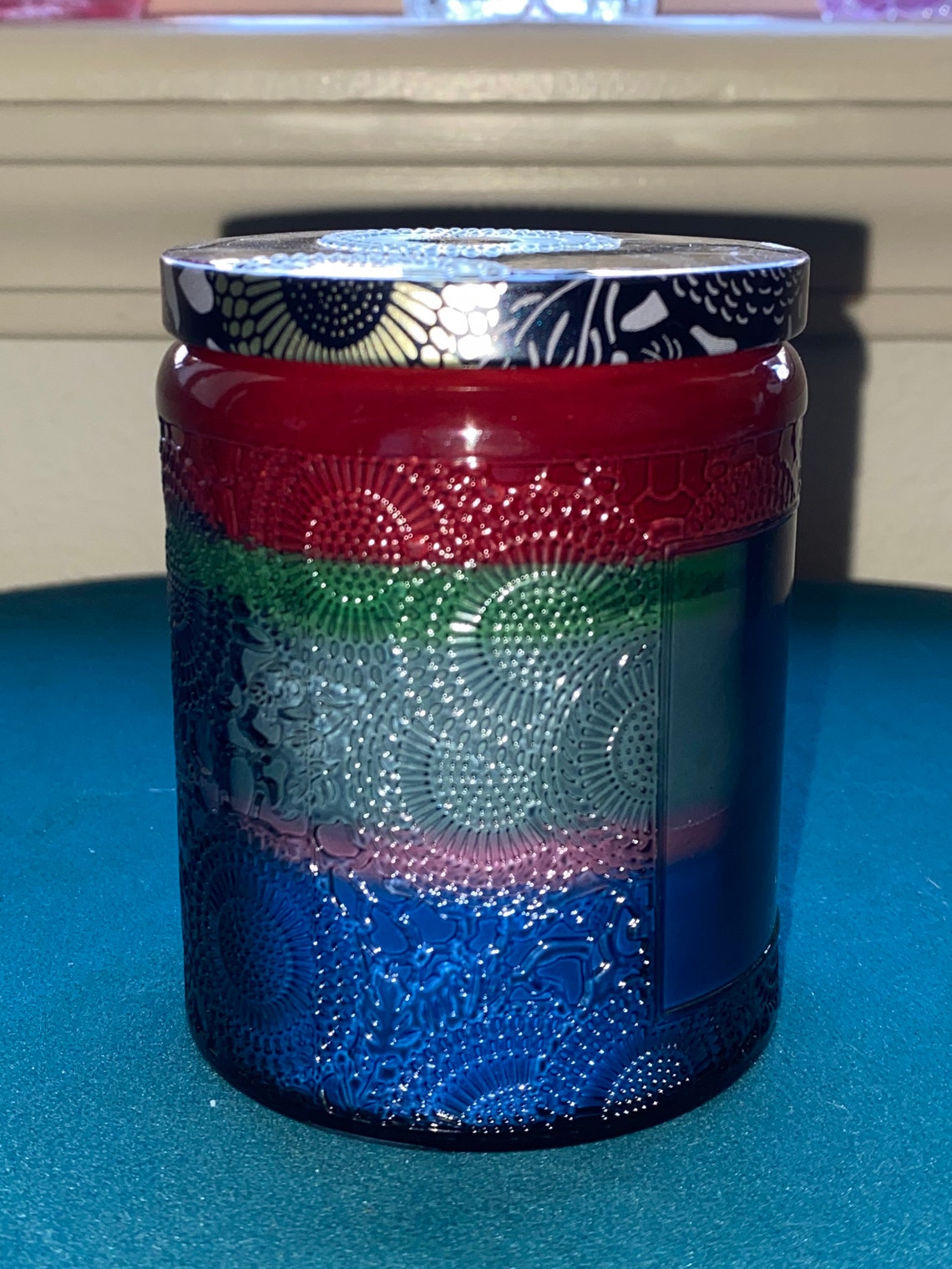 Rainbow Swirl Design Glass Candle Etsy