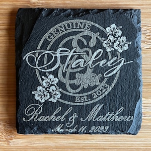Personalized Handmade Slate Drink Coaster - Two Tone