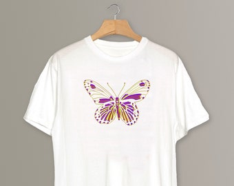 Butterfly Illustration T-Shirt, Short-Sleeve Unisex TShirt, T Shirt Printing, Unique Graphic TShirt, Cool T Shirt, Mens, Womens, Chromatic